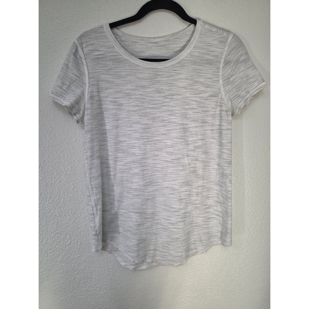 Lululemon Women T-Shirt Short Sleeve Grey White Marled Round Neck Athletic Tee